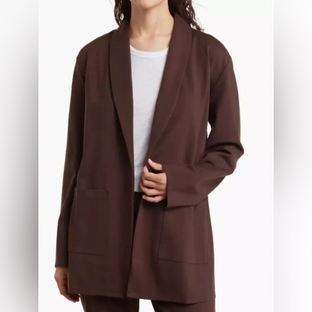 Eileen Fisher Shawl Collar Long Jacket Cardigan in Coffee Size Medium